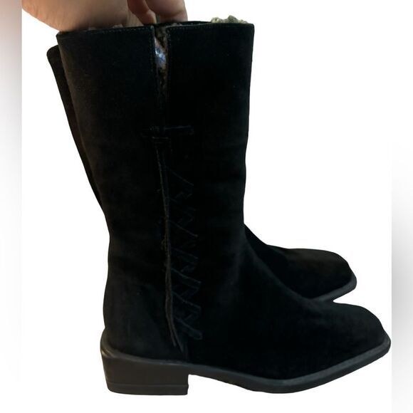 Stuart Weitzman Black Suede Fur Lined Boots - Picture 5 of 6